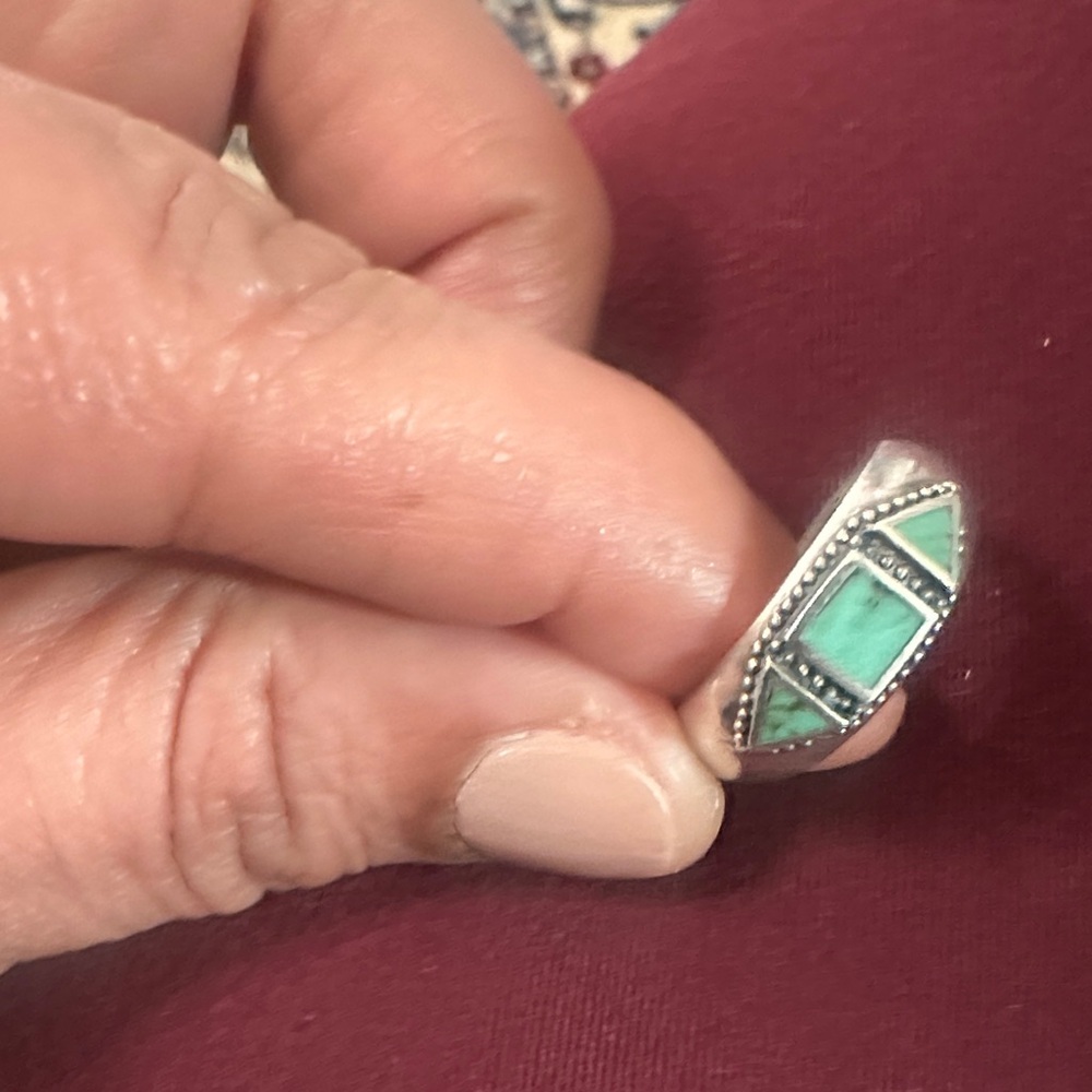 Elegant stamped Sterling Silver turquoise Geometric Ring